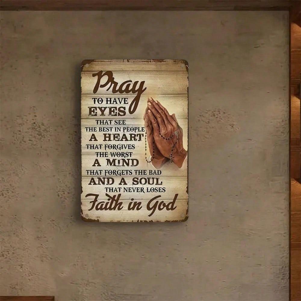 Vintage Metal Tin Sign Inspirational Quote Wall Decor Prayer Room