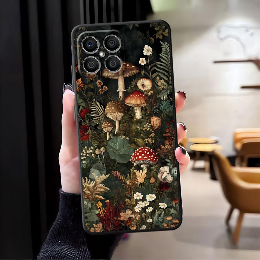 Чехол для Honor 200 400 Lite X8 8X X5b 70 Magic5Lite X9a 90 X7 X6 Funda Чехол для телефона Винтажный принт с грибами Honor X7b gray