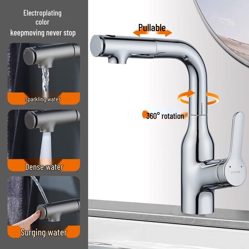 TLXT Bathroom Hot & Cold Pull-Out Basin Faucet