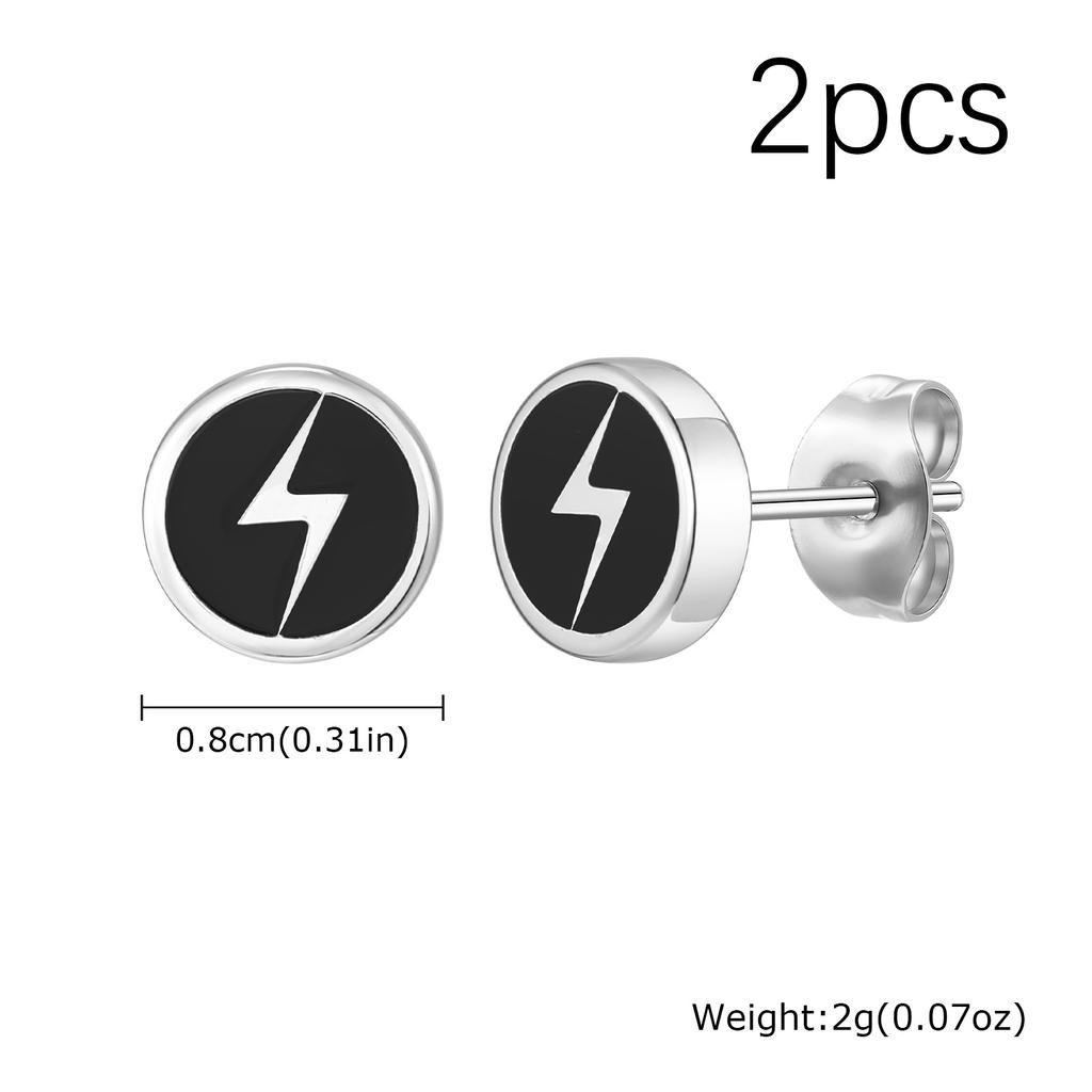 Punk Enamel Lightning Stud Earrings for Men,Stainless Steel Round Stud Earrings,Male Hiphop Piercing Jewelry Gift