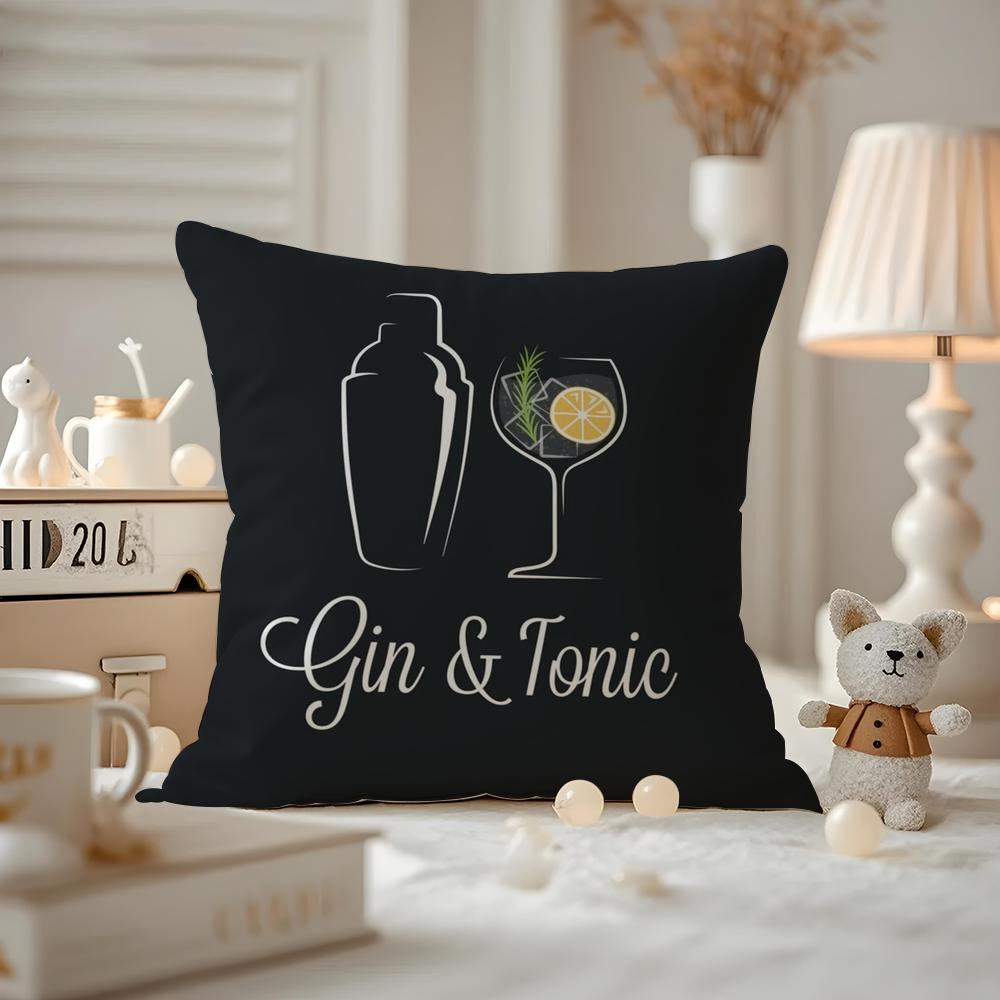 Gin& Tonic Cocktail Painting Cushion Cover Anti-dustmite Pillowcase Invisible Zipper Silky Short Plush Sofa Cushion Cover