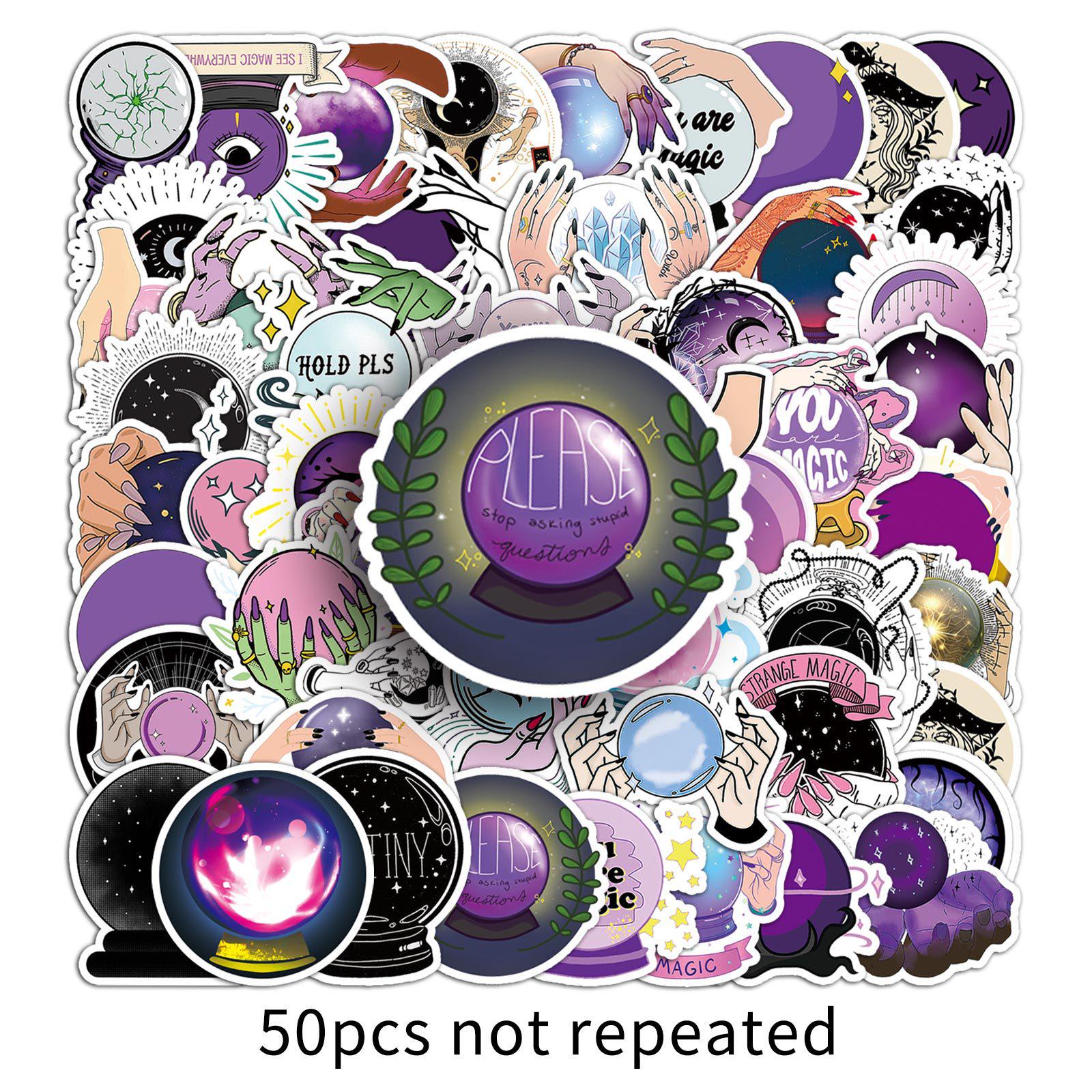 50pcs Waterproof Cartoon Witch Magic Crystal Ball Graffiti Stickers for Phone Cases & Luggage