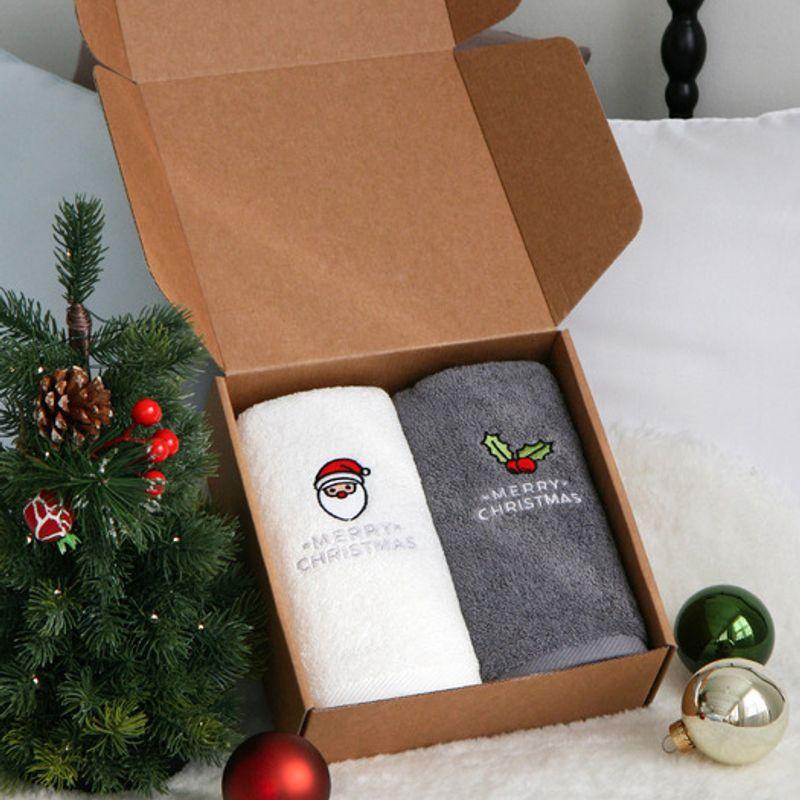 Songwol Towel Christmas Santa Embroidery 150g Cotton Towel 2 Sheets Kraft
