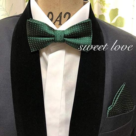 Small Dot Green Bow Tie & Pocket Square 2-Piece Set for Men - One-Touch FormalCasual - Green