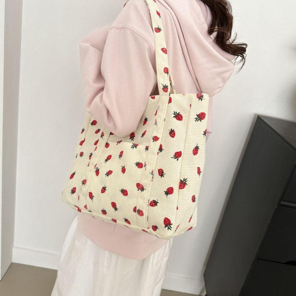 

Large Capacity Strawberry Tote Bag Korean Style Corduroy Handbag Women Shoulder Bag Girls/Female