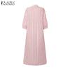 ZANZEA Women Casual Turn Down Collar Loose 3/4 Sleeve Stripe Dress