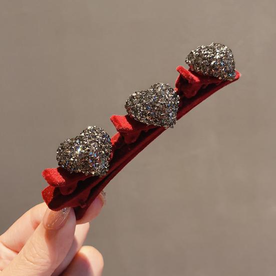 2/6Pcs Braided Hair Clips Sparkling Rhinestone Heart Decor Hair Pins Girl Faux Crystal Stone Braided Hair Accessories