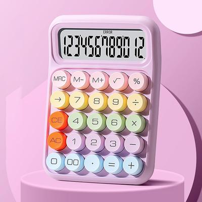 Hesap Makinesi sevimli 12 haneli hesaplama cihazı şık büyük LCD ekran taşınabilir kaymaz yuvarlak düğmeler ergonomik tasarım ofis ev okul (leylak