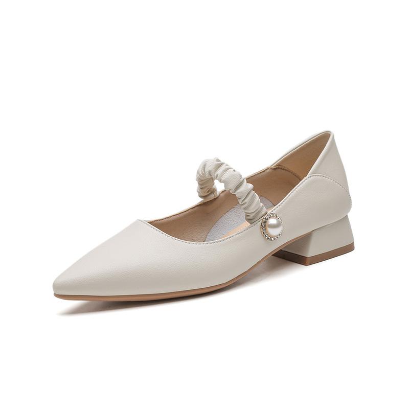 Professional black small leather shoes women's style year pointed head shallow mouth thick heel single shoes women