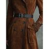 Western Style Faux Suede Long Trench Coat, Lapel Collar Autumn Winter Women's Outerwear for European American
