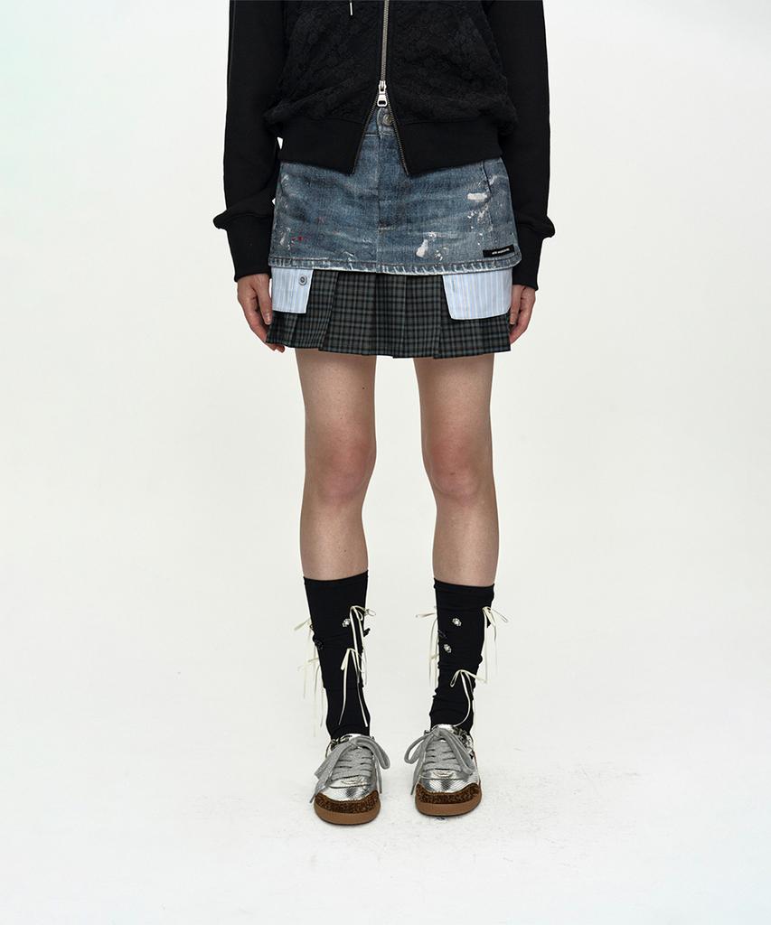 ADSB ANDERSSON BELL Painted Denim Layered Mini Pleats Skirt Apa884W(Blue)