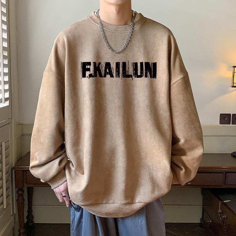 

American Heavyweight Deerskin Sweatshirt for Men In Spring and Autumn, New Trendy Brand, Handsome Street Round Neck Long-sleeved Top, Trendy 3XL