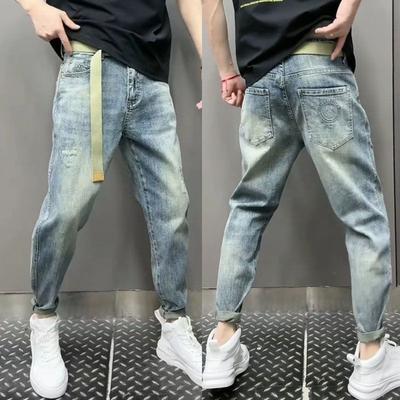 Trendy Brand Jeans Men's Fashion Simple Versatile Summer Thin Slim Fit Ankle-Length Pants Men's Casual Trousers