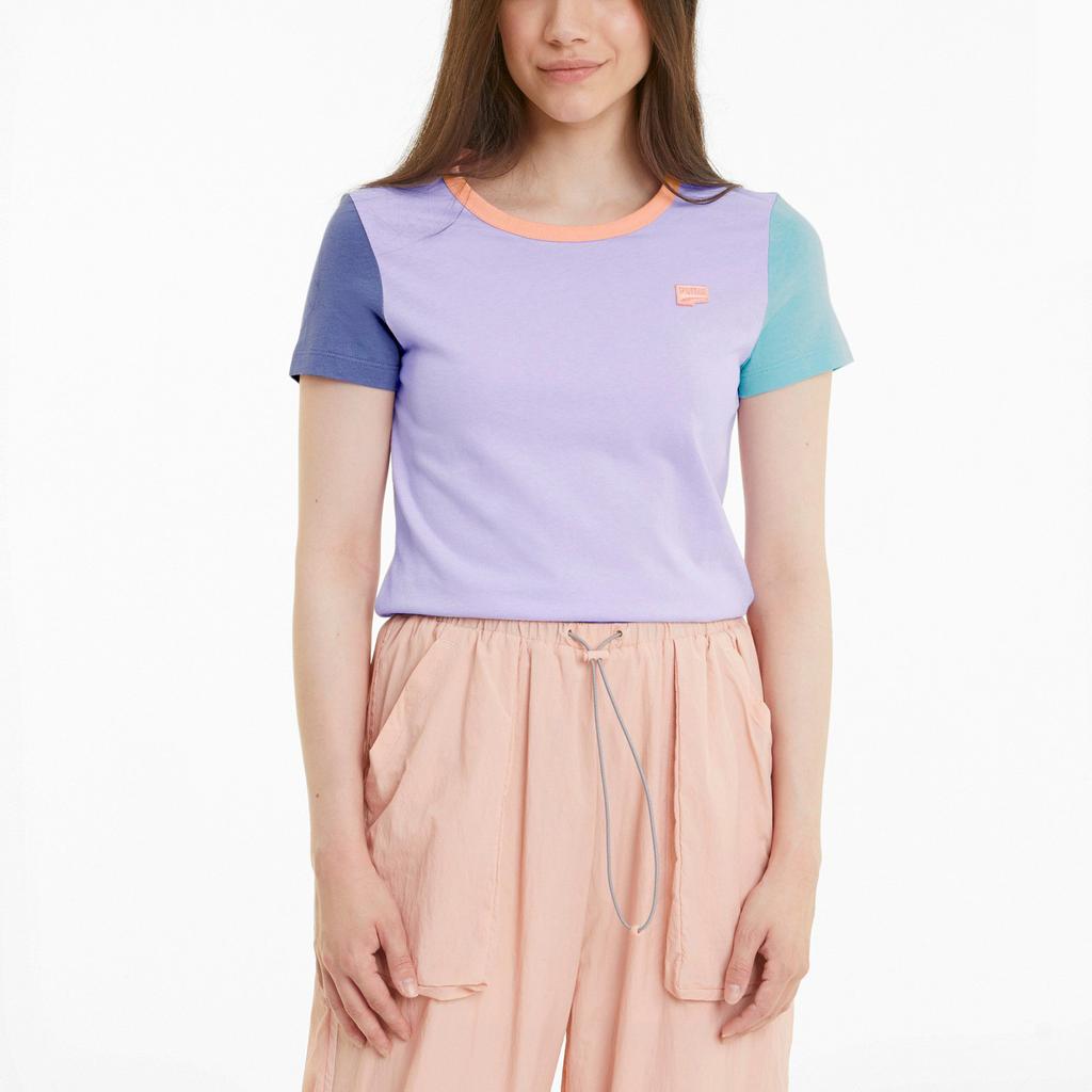 Puma Downtown Casual Short Sleeve Round Neck T-Shirt Women Tops Light-Purple 531441-16