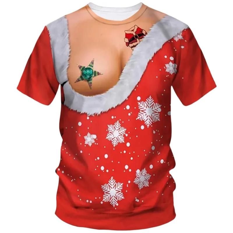 Neues Lustiges Muskel Weihnachten Druck Rundhals Locker Kurzarm Feiertag Streetstyle Herren Übergröße T-Shirt