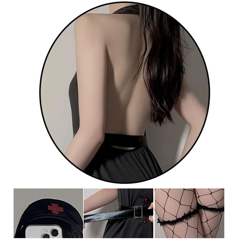 Women Sexy Role Play Nurse Attire Set Erotic Deep V Low Chest Lingerie Porn Backless Cosplay Clothing Sex Costumes (Excluding Stockings)