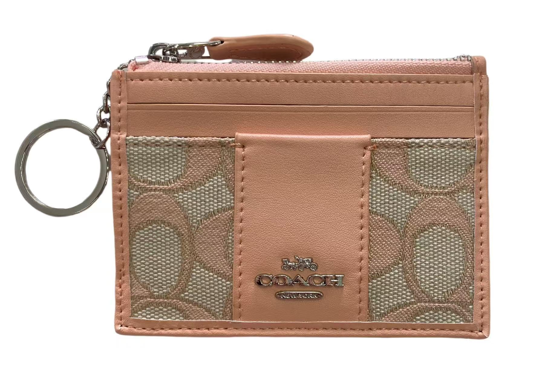 

Coach Signature Card Case with Key Ring, Holds 2 Cards, 11cm x 8cm, Multicolor (Pink) [Parallel Import]