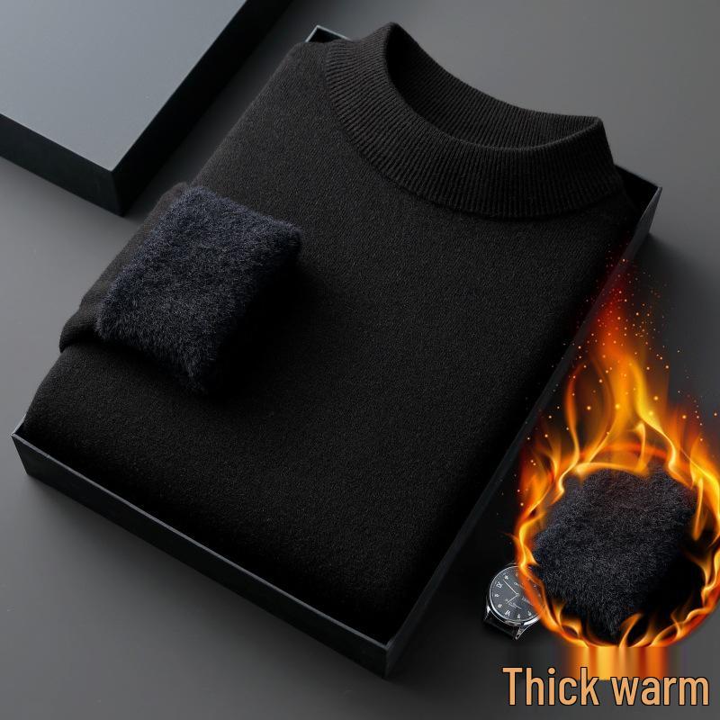 Men's Velvet Knit Sweater - Warm Half-High Collar, Thickened Base Layer