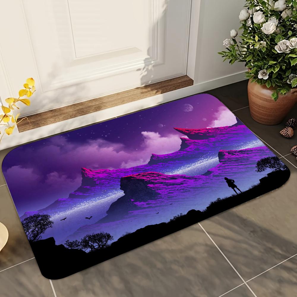 1pc Purple White Wave Gaming Bathroom Absorbent Mats Anti-Slip Mats Home Decor Supplies Carpets Home Kitchen Floor Mats