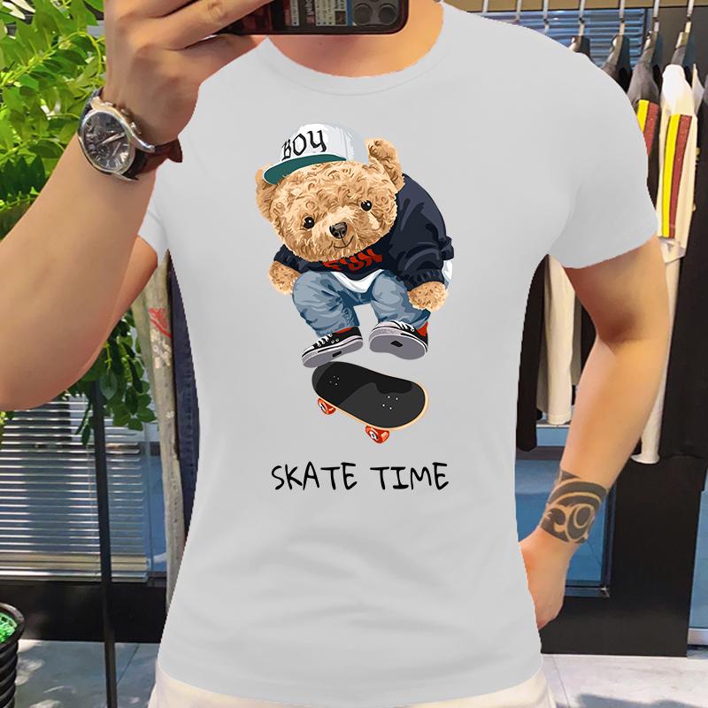 

Смішні футболки з ведмедиком для скейтборду Harajuku Streetwear Tee Чоловічі футболки Модні футболки з коротким рукавом Believe RICH BOY Одяг XS