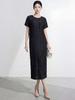 Elegant Women's Plus Size Pear Shape Summer Dress - Loose Fit, Round Neck, Short Sleeve, Slimming Miyake Style