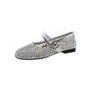 Fashion Luxury Crystal Rhinestone Fishnet Ballet Flats Woman Brand Design Rivet Mesh Mary Jane Shoes Ladies Summer Loafers Plus Size 40