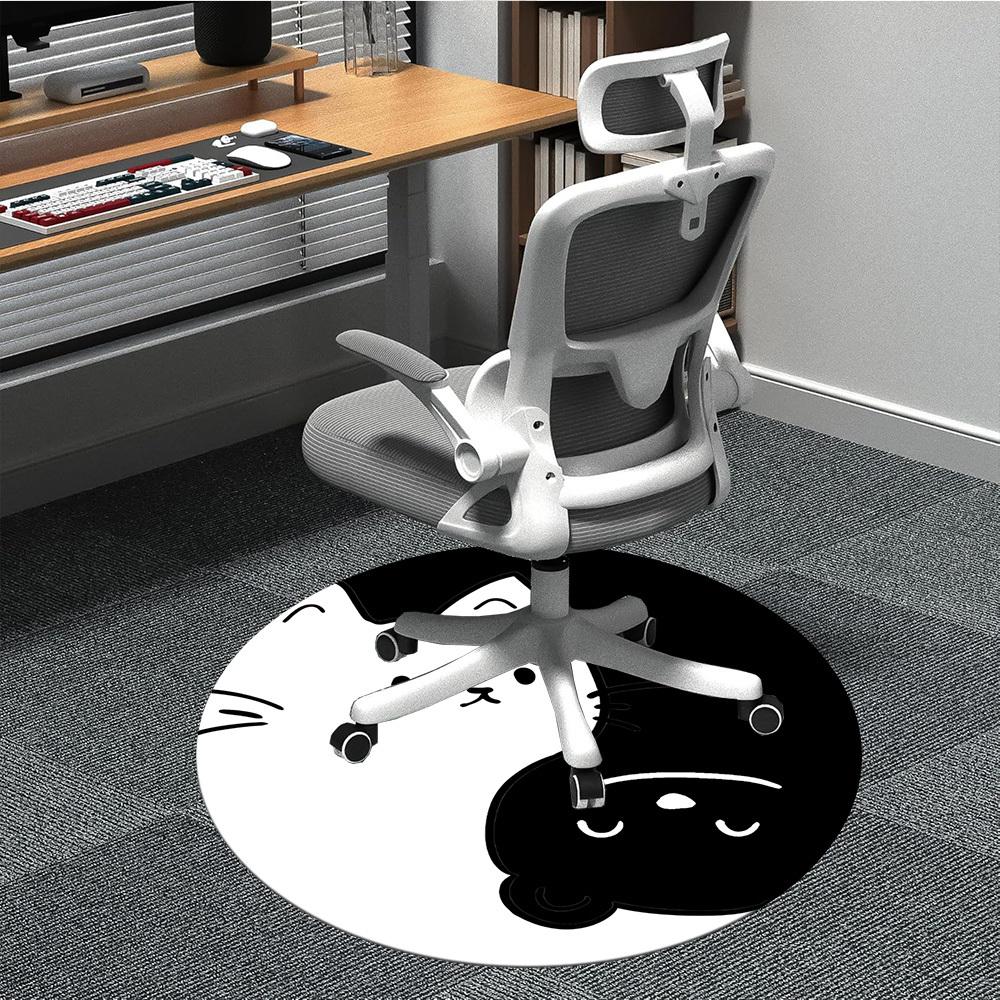 1PC Moon Cat Office Round Area Rug, Mat Suitable For Office, Under Office Chairs Bedroom Living Room Home Decor, Room Deco