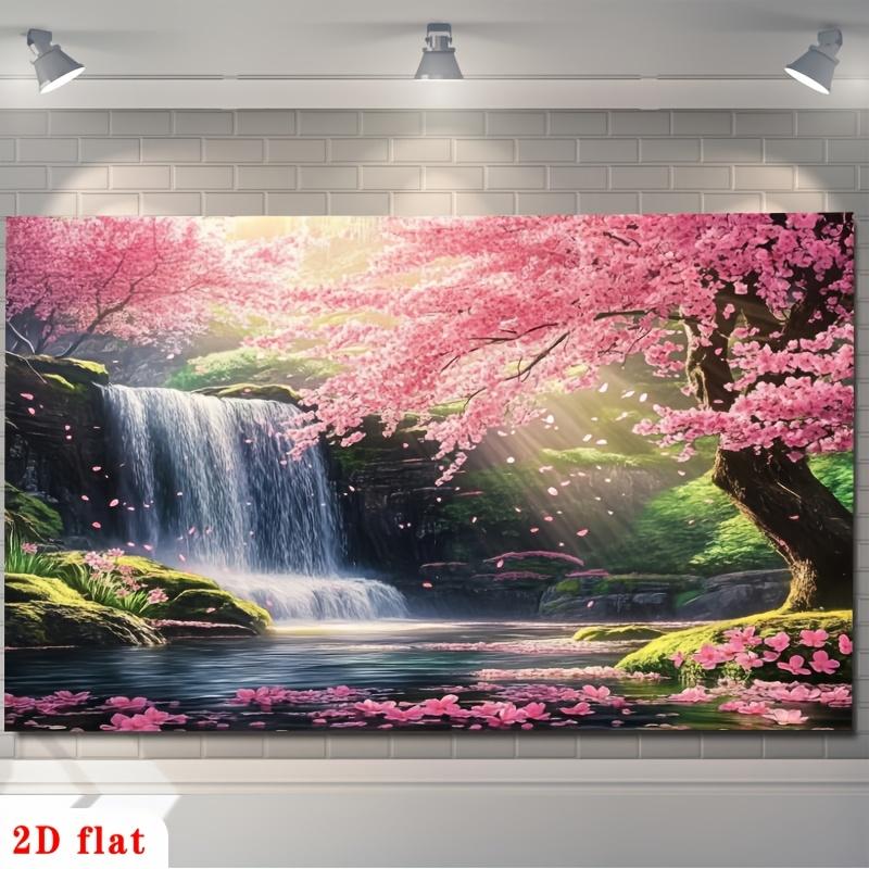 2D Flat Banner 1 Piece of Pink Cherry Waterfall Scenery Background Fabric Polyester Background Fabric Party Decoration