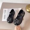 Girls Leather Shoes Black Glossy Kids Flat Shoes Round Toes Non-slip 2025 New Children Princess Shoes Casual Big Bows Sweet