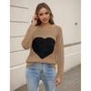 Womens Winter Knit Sweater With Velvet Heart Embroidery Round Neck Pullover Casual Elegant Office Wear