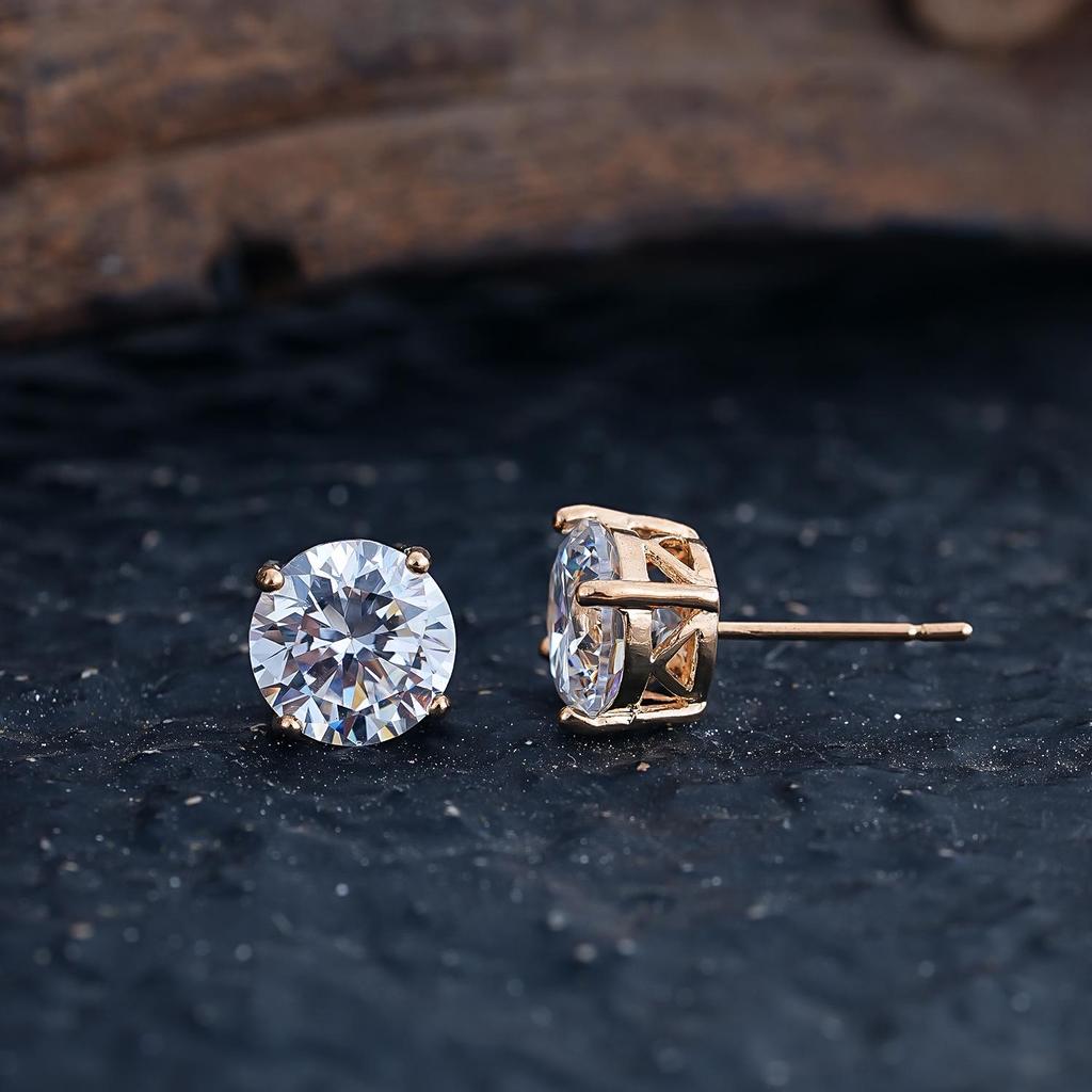 Copper-Plated Gold Zircon Hip Hop Stud Earrings: 8mm, Fashionable and High-Quality for Men and Women