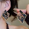 Silver needle autumn and winter retro leopard print geometric square round stud earrings Maillard simple earrings niche high-end earrings