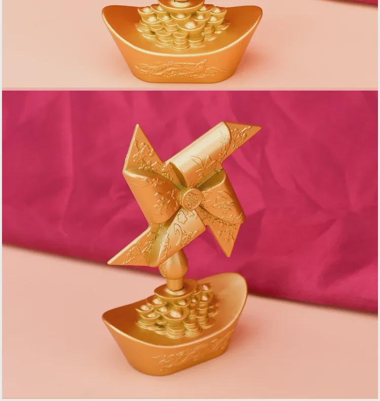 Fortune-Enhancing Yuanbao Windmill: Rotating Metal Feng Shui Desktop Ornament