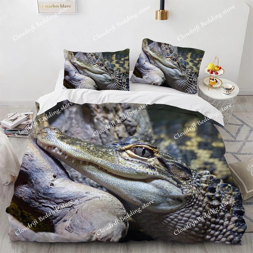 Crocodile Duvet Cover Set Wild Alligator Pattern Bedding Set Wildlife Style Comforter Cover Horror Animal Theme Twin Quilt Cover