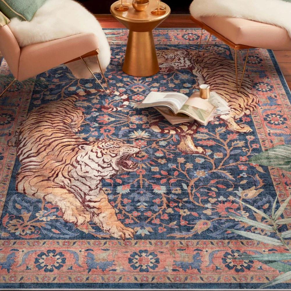 Vintage Tiger Area Rug Emerald Green