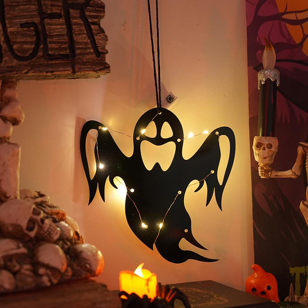 Halloween LED Lights with Hanging Rope Battery-Powered Ghost Pumpkin Hanging Party Lights for Shop/Home/Yard Windows for Indoor/Outdoor