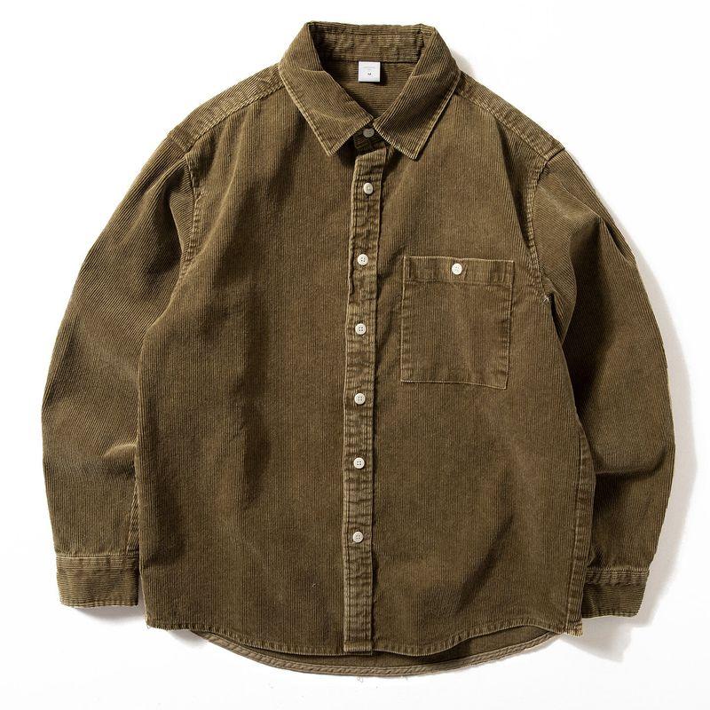 Heavyweight Vintage Corduroy Shirt for Men, Long-Sleeve Pure Cotton Outerwear, Trendy Brand Loose Casual Corduroy Jacket