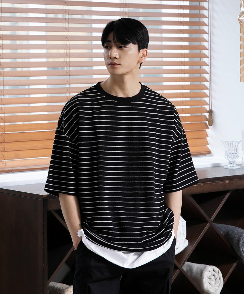 Keonsebbi Wrinkle-Free Basic Striped Short Sleeve Tee