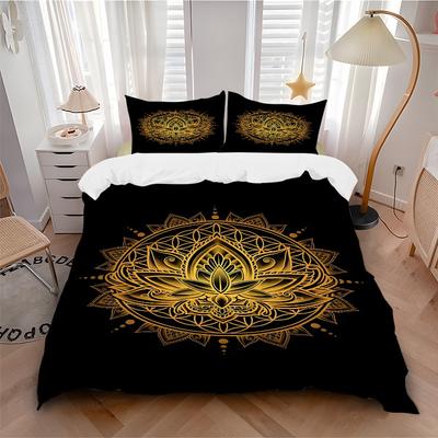 3pc Lotus Mandala Cover Set - 1 Quilt Cover + 2 Pillowcases, All Seasons Bedroom Setting, Perfect for Home002