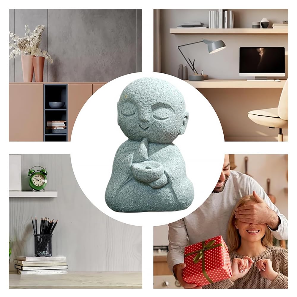 Jizo Statue Set: Soothing and Cute Small Figurine with Handheld Incense, Made of Granite (Mikage), Perfect for EntrywayGarden Decor, Waterproof, God