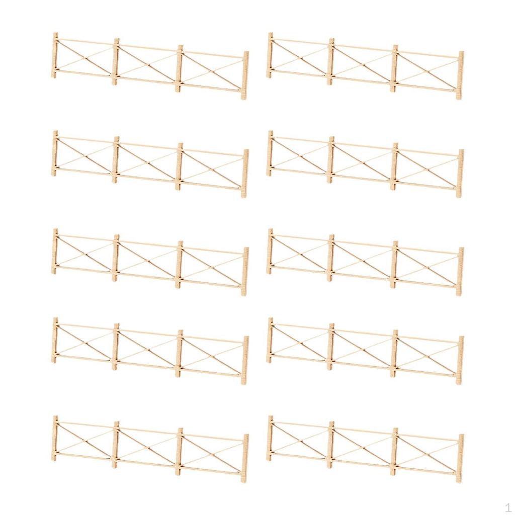 10 Decorative Miniature Fences, 1:50 Scale, Wooden, for Model Railways And Garden Accessories.