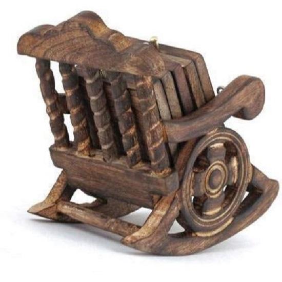 Wooden Antique Miniature Chair Shape Tea,Coffee,Drink hot/Cold Coaster Set with 6 Coaster for Kitchen/Dining Table/Office/Restaurant.