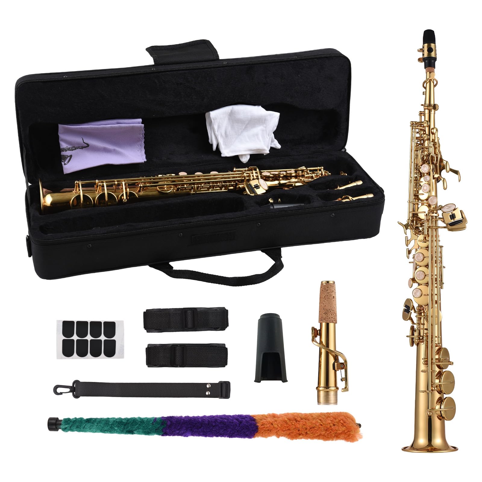 

Btuty Soprano Saxophone Straight Saxophone Brass Bb B Flat Woodwind Instrument for Students Beginners Professional Carrying Case Gloves Cleaning