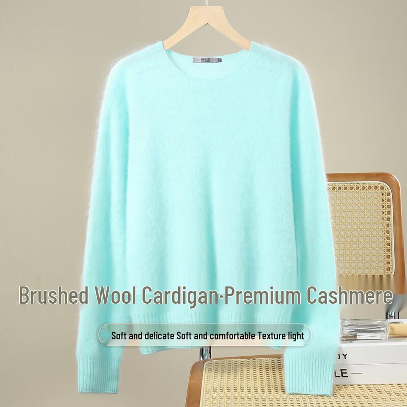 

SNOWFLYING Women s Brushed Wool & Cashmere Blend Round Neck Sweater One Size