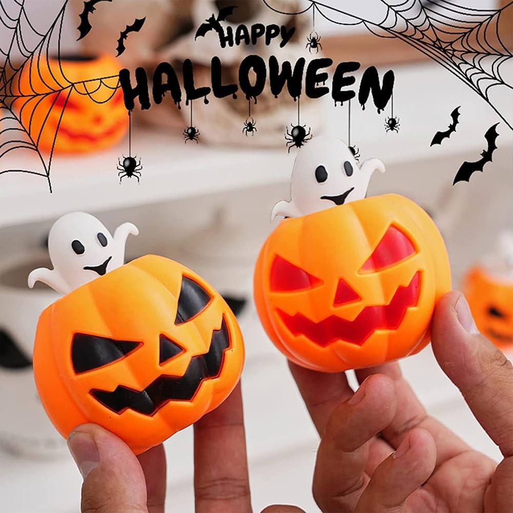 1/12Pcs Halloween Pumpkin Squeeze Cup Sensory Toys Stress Relief Pop Up Ghost Squeeze Ball Halloween Gifts For Kids Juguetes