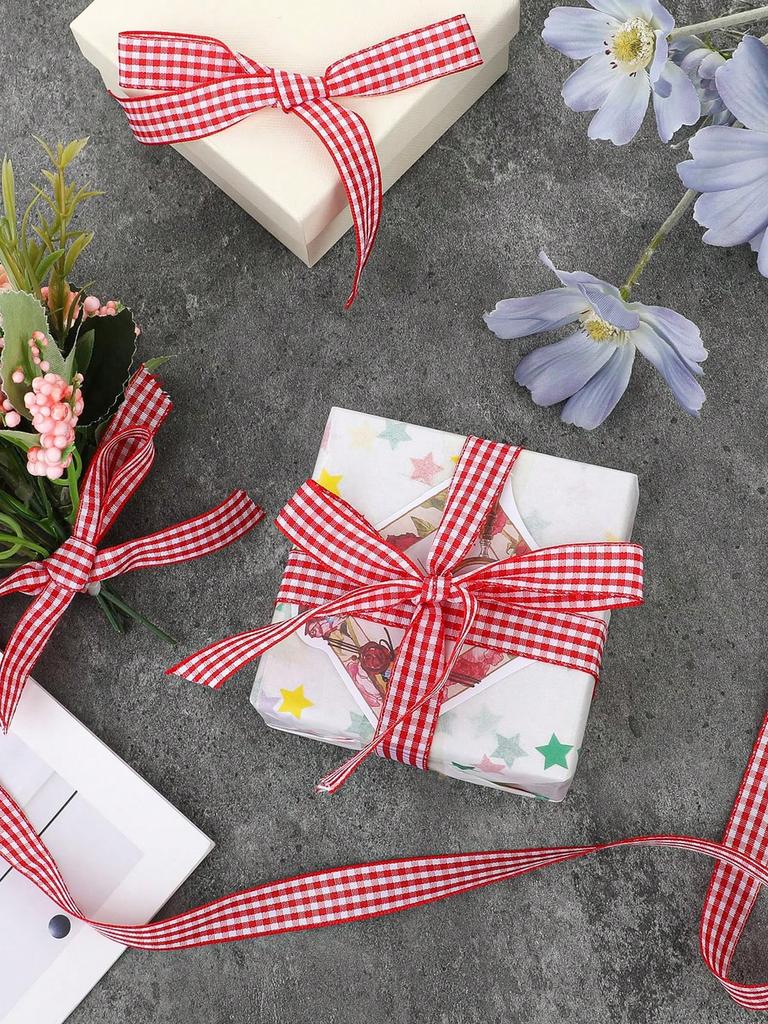 1 Rolle/2 Stück Rot-Weiß kariertes Band Valentinstags-Schleifenband Zum Geschenkverpacken Partydekoration Basteln Haaraccessoires