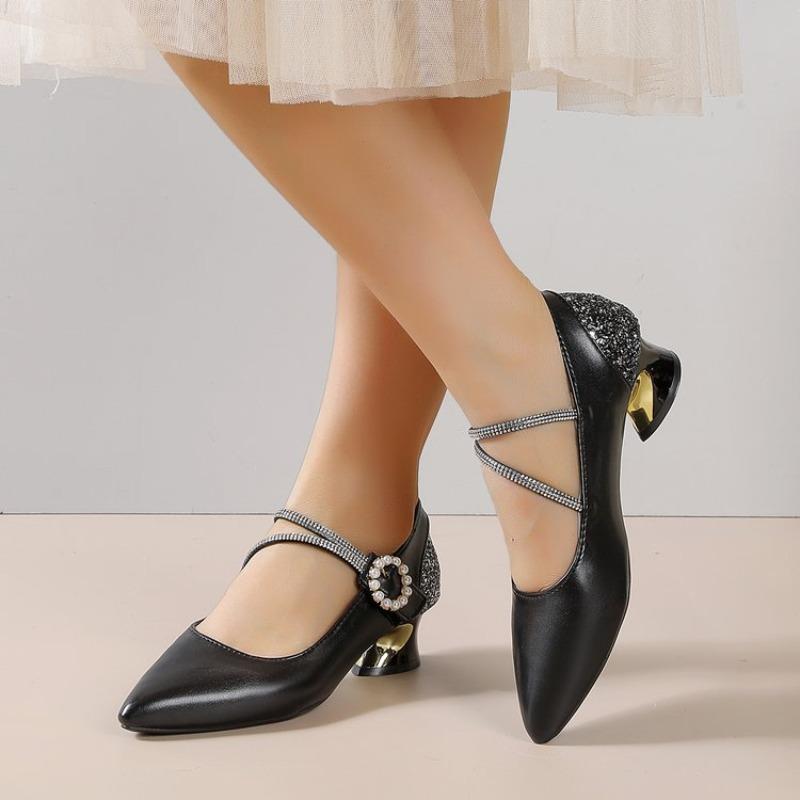 

Waterdrop Pointed-toe New Style Single Shoes for Women, Thick Heel, High Heels, Wedding Shoes 35 чёрный
