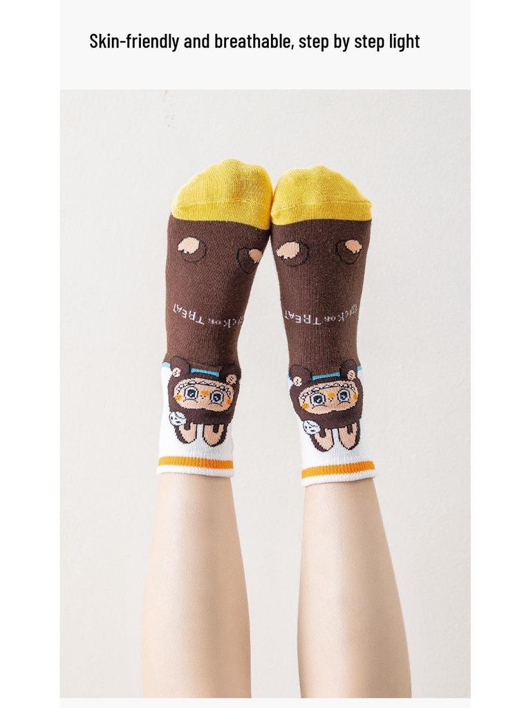 Labubu Jungen Cartoon Baumwolle Mittelwaden-Socken - Geruchsresistent für Frühling, Herbst und Winter
