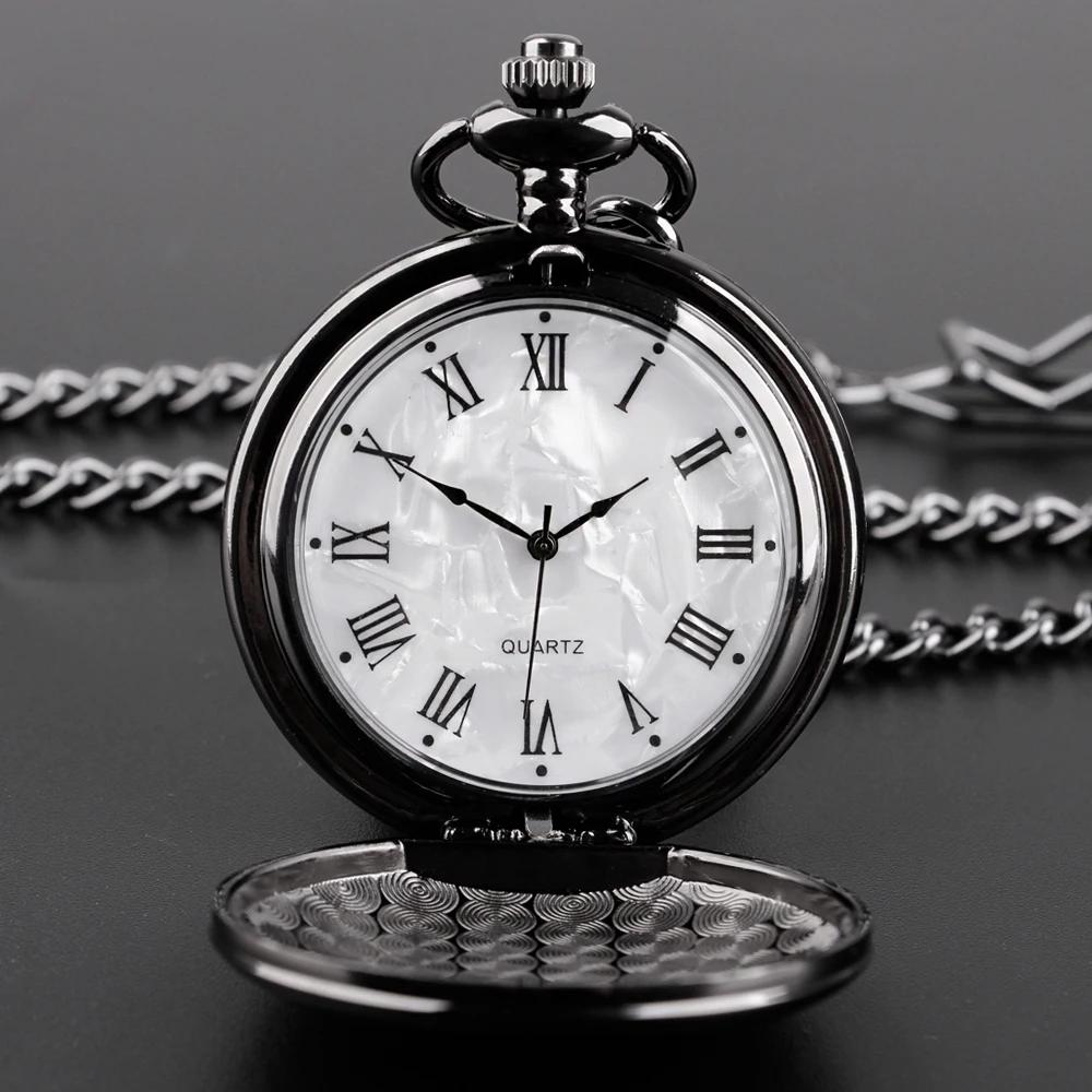 

Black Smooth Unisex Pocket Watch Antique Vintage Design Quartz Chain Clock Pendant Jewelry Timepiece Gift for Women Men чёрный