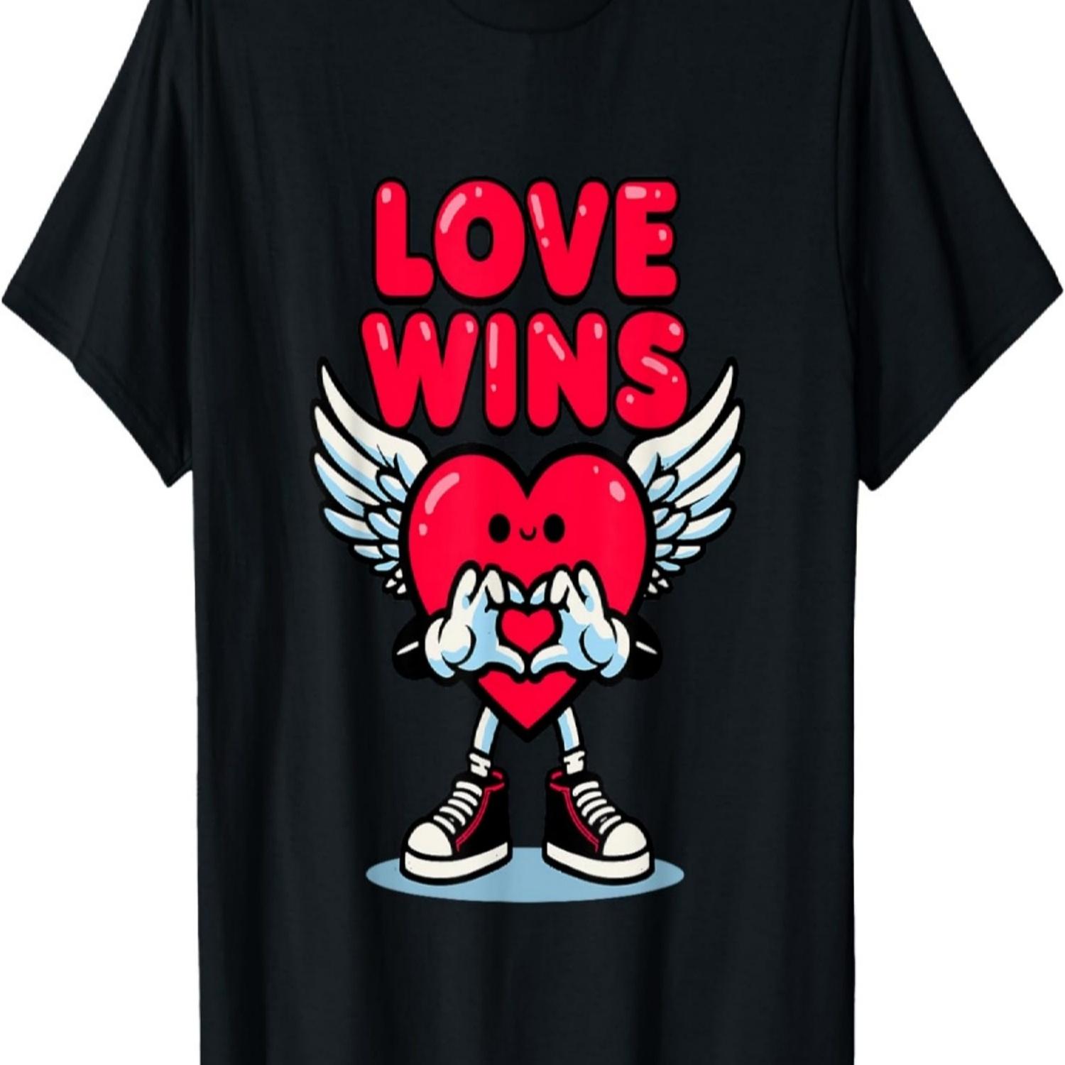Love Wins Shirt Cartoon Heart with Angel Wings T-Shirt S